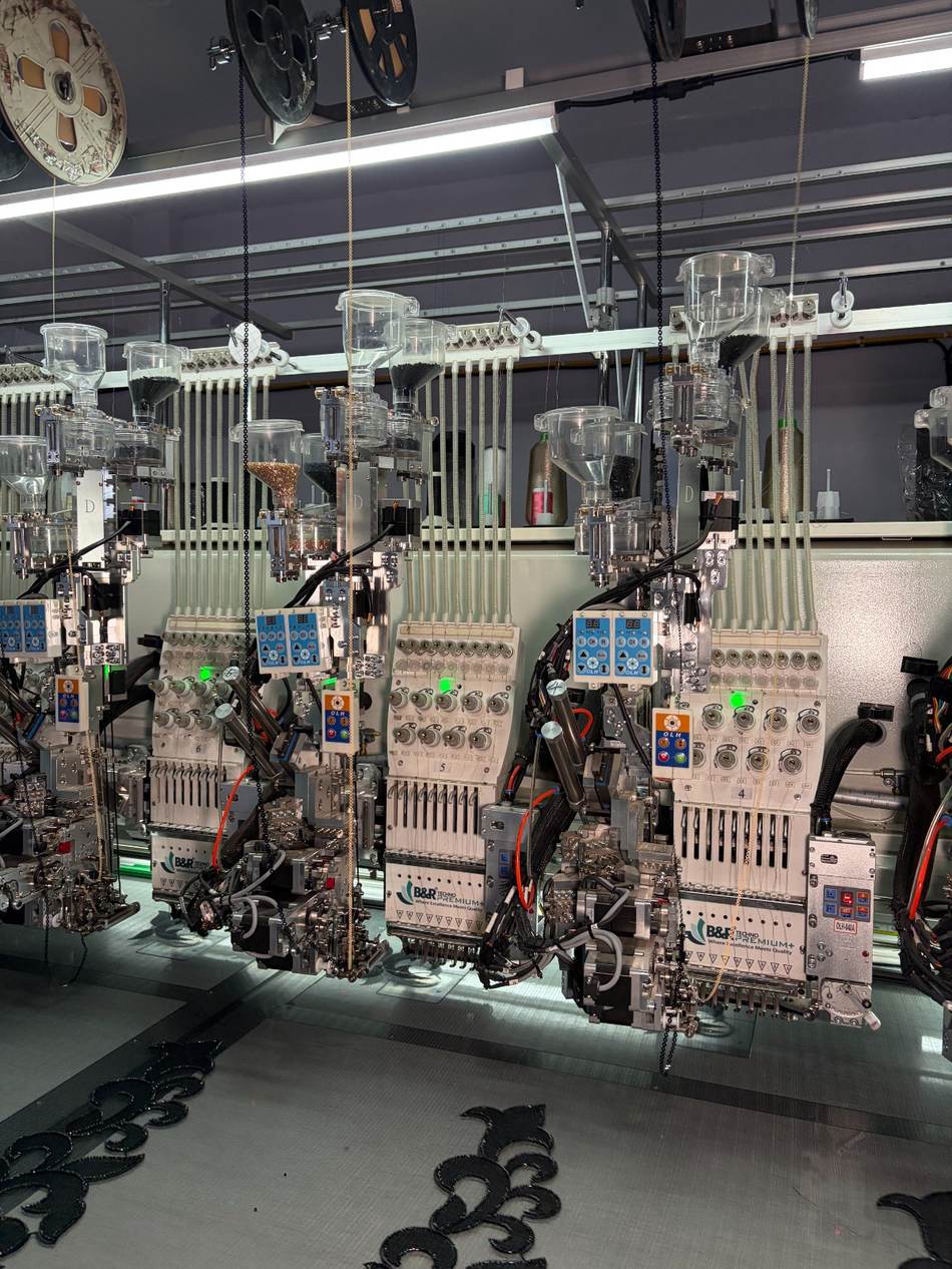 B&R Techno Premium+ multi-head embroidery machine running on the production floor